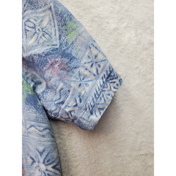 Batik Bay Shirt Mens Medium Blue Hawaiian Silk Short Sleeve Collared Button Down - Picture 10 of 13